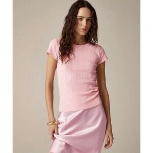 NWT! J. CREW Pointelle Short Sleeve T-Shirt Top Solid‎ Pink Knit XXS XX-Small